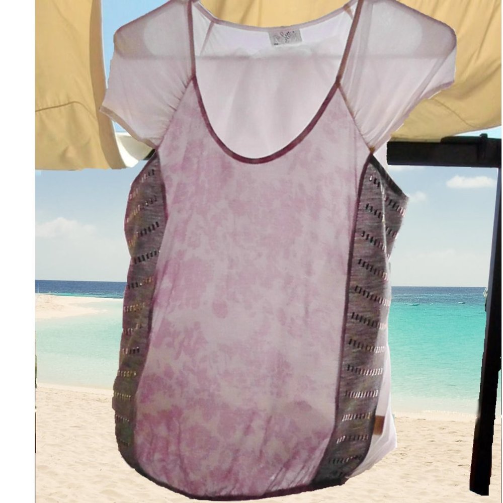 Free People Shirt Gray/Silver/Lavendar/Sheer White